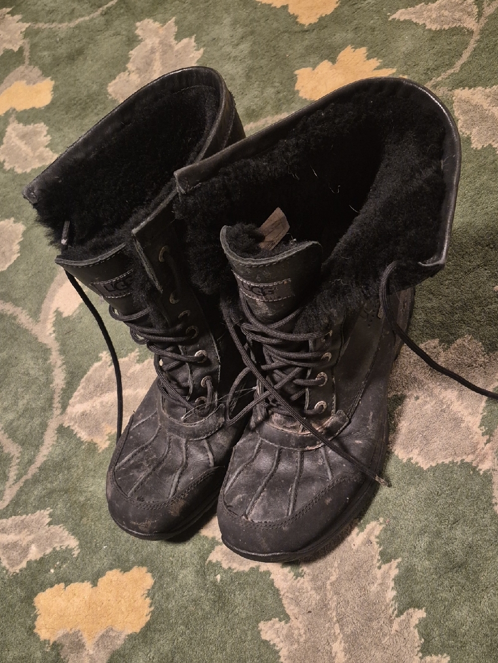 UGG Black Lace-Up Shearling-Lined Winter Boots
